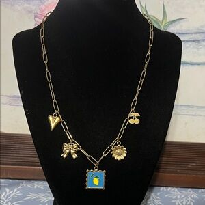 Gold plated stainless steel multi charm necklace